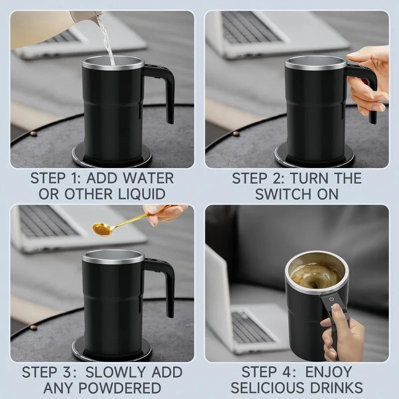 New USB Rechargeable Automatic Magnetic Cup Electric Coffee Self Mixing Mug IP67 Waterproof Food Safe 380ML Coffee Mug for Tea